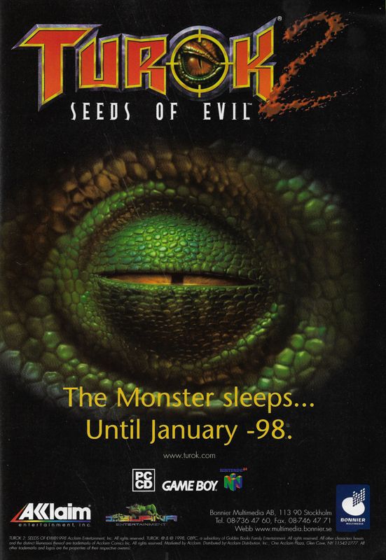 Turok 2: Seeds of Evil Magazine Advertisement (Magazine Advertisements): PC Gamer (Sweden), Issue 25 (January 1999)
