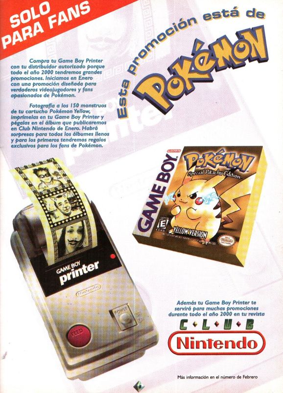 Pokémon Yellow Version: Special Pikachu Edition Magazine Advertisement (Magazine Advertisements): Club Nintendo (Editorial Televisa, Mexico), Issue 98 (Year #9, No. 1 - January 2000)