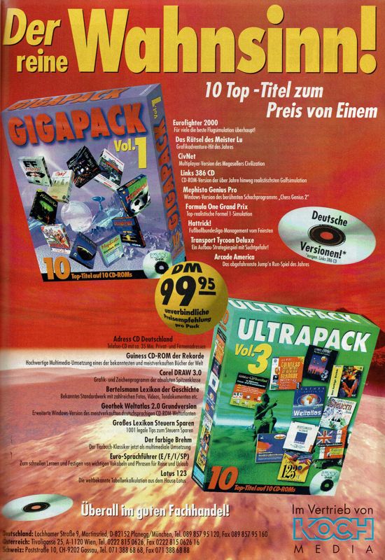 Gigapack Vol. 1 Magazine Advertisement (Magazine Advertisements): PC Player (Germany), Issue 01/1997