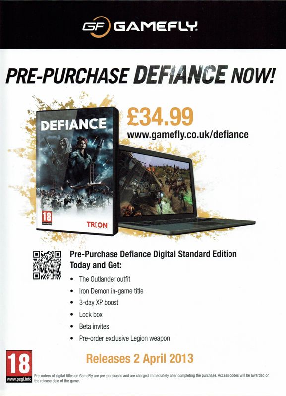 Defiance Magazine Advertisement (Magazine Advertisements): Edge (United Kingdom), Issue #252 (April 2013)
