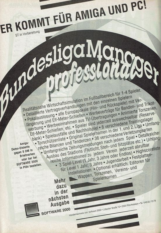 Bundesliga Manager Professional Magazine Advertisement (Magazine Advertisements): Power Play (Germany), Issue 09/1991