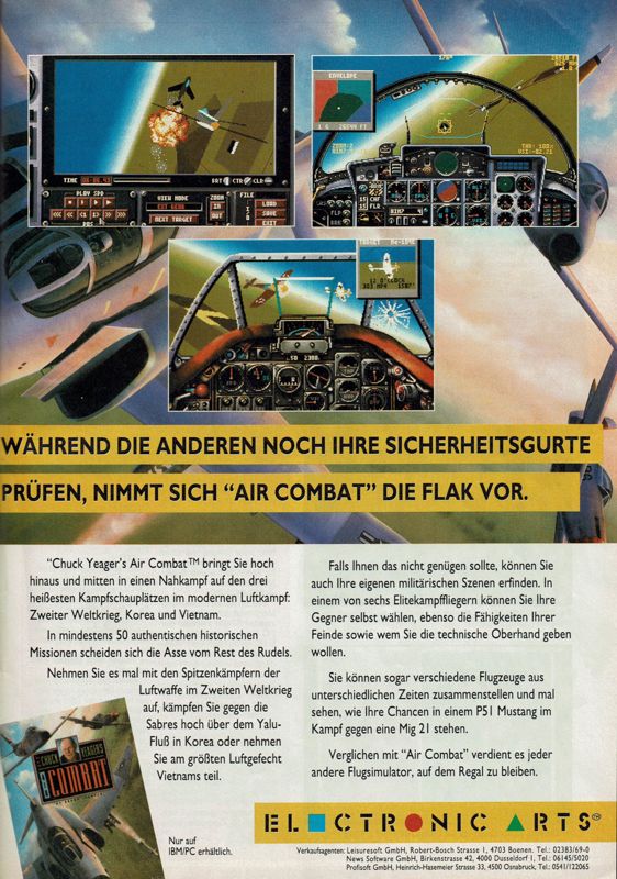 Chuck Yeager's Air Combat Magazine Advertisement (Magazine Advertisements): Power Play (Germany), Issue 09/1991