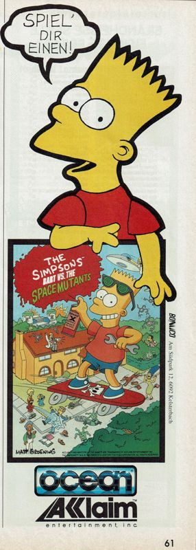 The Simpsons: Bart vs. the Space Mutants Magazine Advertisement (Magazine Advertisements): Power Play (Germany), Issue 10/1991 Part 2