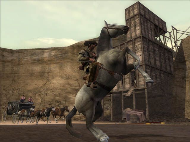 Gun Screenshot (Activision 2005 Press Kit CD): Escort the coach to Empire