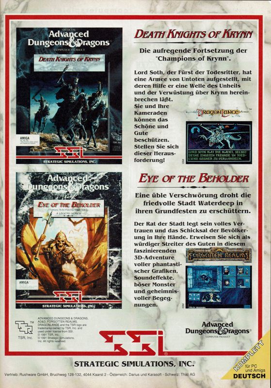 Death Knights of Krynn Magazine Advertisement (Magazine Advertisements): Power Play (Germany), Issue 10/1991