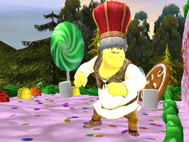 Shrek SuperSlam Screenshot (Activision 2005 Press Kit CD): Shrek in a King's Crown