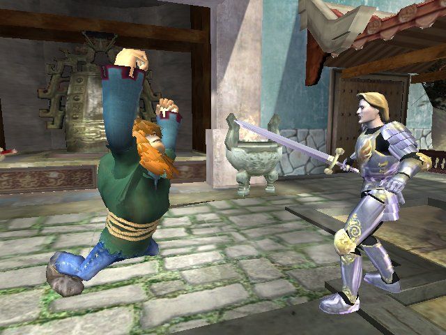 Shrek SuperSlam Screenshot (Activision 2005 Press Kit CD): Quasimodo Falls Before Charming
