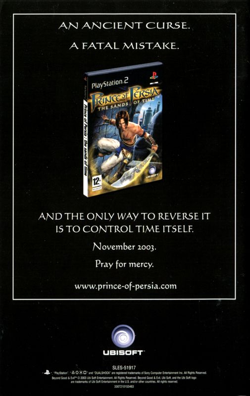 Prince of Persia: The Sands of Time Manual Advertisement (Game Manual Advertisements): Beyond Good & Evil (UK PS2 release) Manual Back