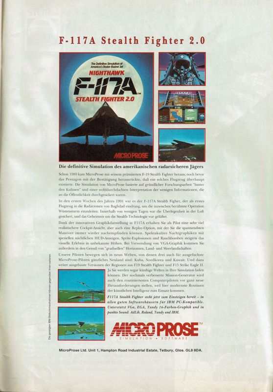 F-117A Nighthawk Stealth Fighter 2.0 Magazine Advertisement (Magazine Advertisements): Power Play (Germany), Issue 11/1991