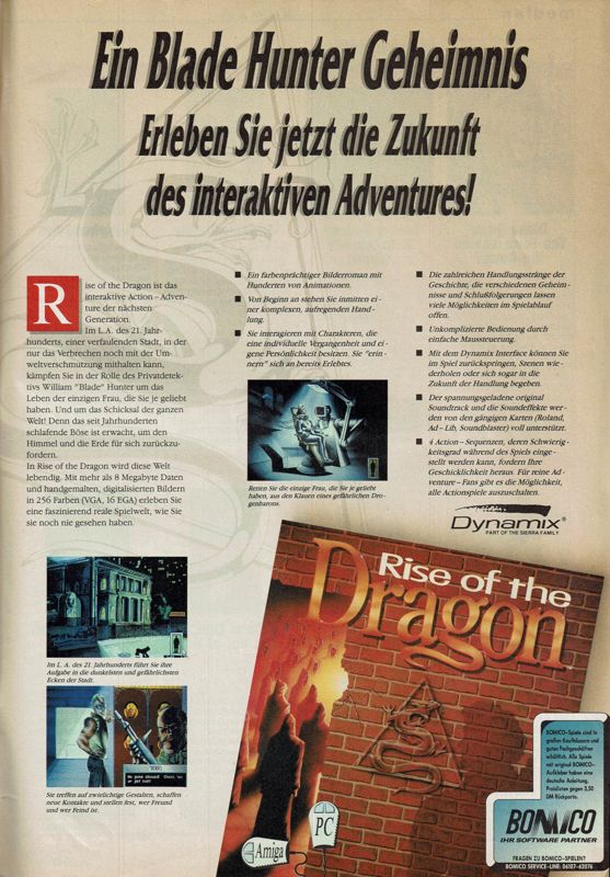 Rise of the Dragon Magazine Advertisement (Magazine Advertisements): Power Play (Germany), Issue 11/1991