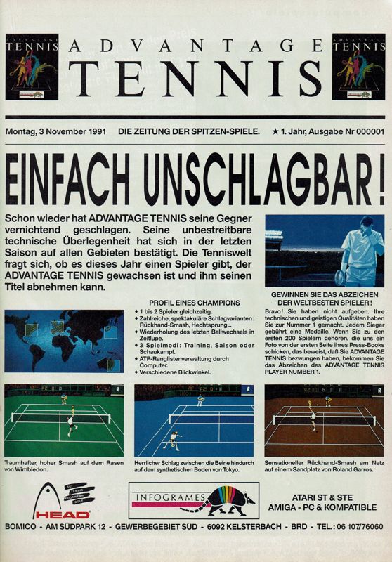 Advantage Tennis Magazine Advertisement (Magazine Advertisements): Power Play (Germany), Issue 12/1991