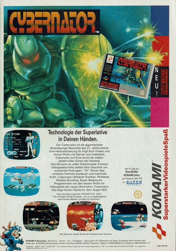 Cybernator Magazine Advertisement (Magazine Advertisements): Power Play (Germany), Issue 08/1993
