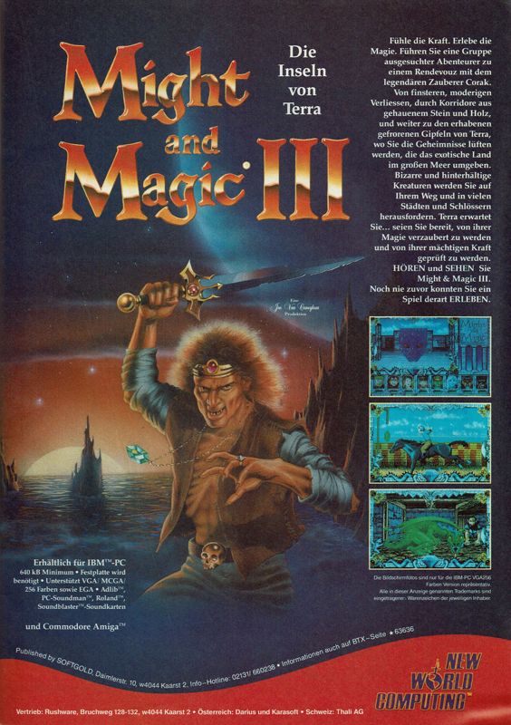 Might and Magic III: Isles of Terra Magazine Advertisement (Magazine Advertisements): Power Play (Germany), Issue 02/1992
