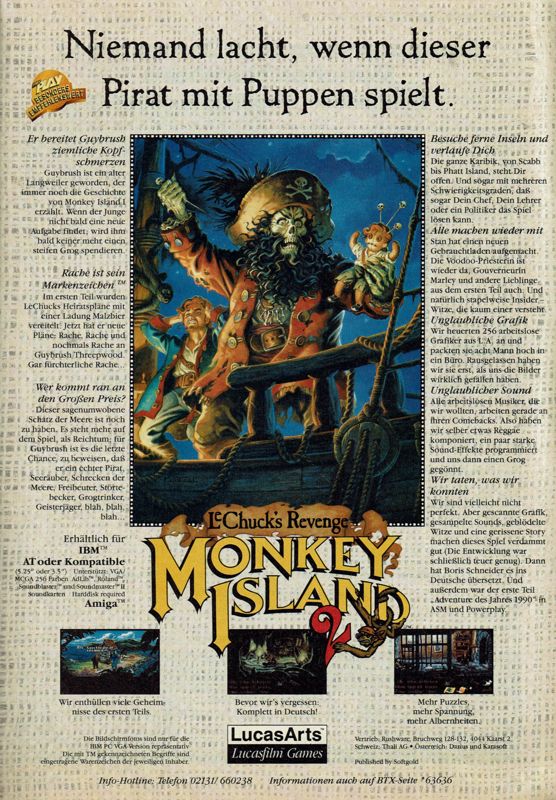 Monkey Island 2: LeChuck's Revenge Magazine Advertisement (Magazine Advertisements): Power Play (Germany), Issue 02/1992
