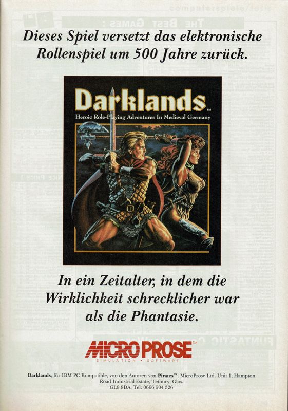 Darklands Magazine Advertisement (Magazine Advertisements):<br> Power Play (Germany), Issue 02/1992