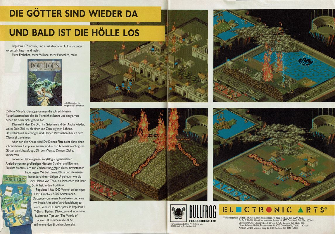 Populous Magazine Advertisement (Magazine Advertisements): Power Play (Germany), Issue 02/1992