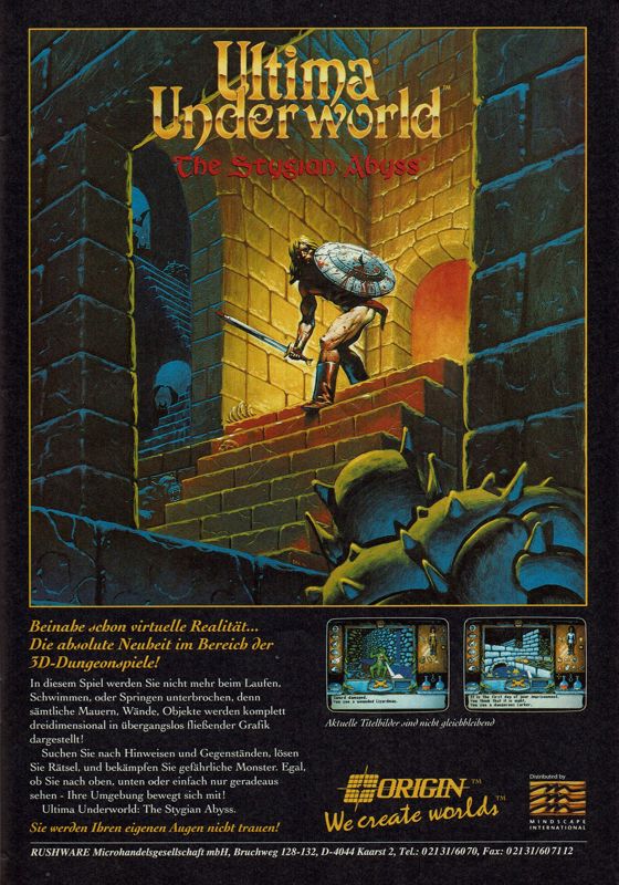 Ultima Underworld: The Stygian Abyss Magazine Advertisement (Magazine Advertisements): Power Play (Germany), Issue 04/1992