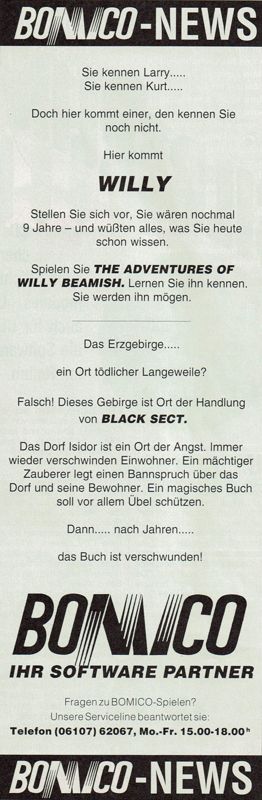 The Adventures of Willy Beamish Magazine Advertisement (Magazine Advertisements): Power Play (Germany), Issue 02/1992