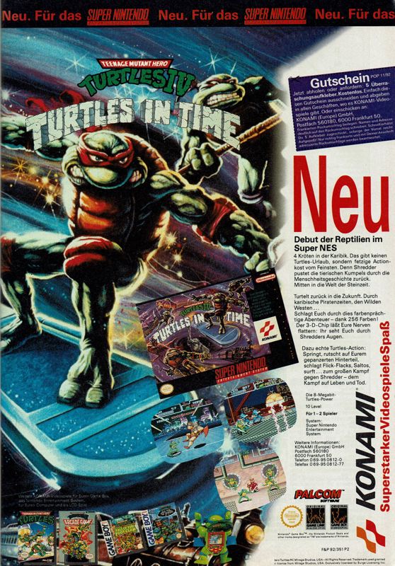 Teenage Mutant Ninja Turtles: Turtles in Time Magazine Advertisement (Magazine Advertisements): Power Play (Germany), Issue 11/1992