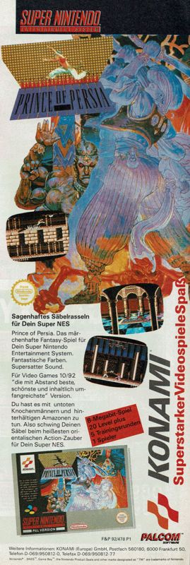 Prince of Persia Magazine Advertisement (Magazine Advertisements): Power Play (Germany), Issue 03/1993