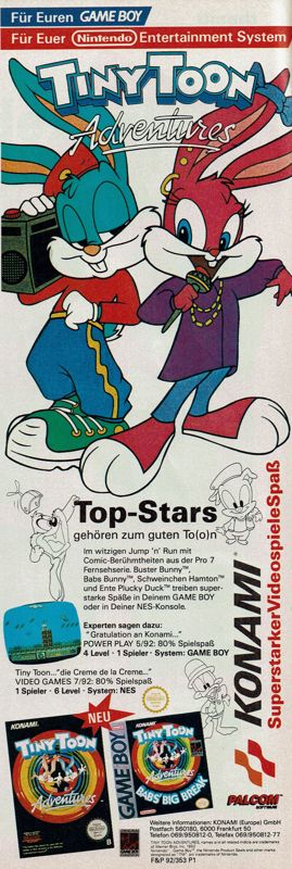 Tiny Toon Adventures Magazine Advertisement (Magazine Advertisements): Power Play (Germany), Issue 02/1993
