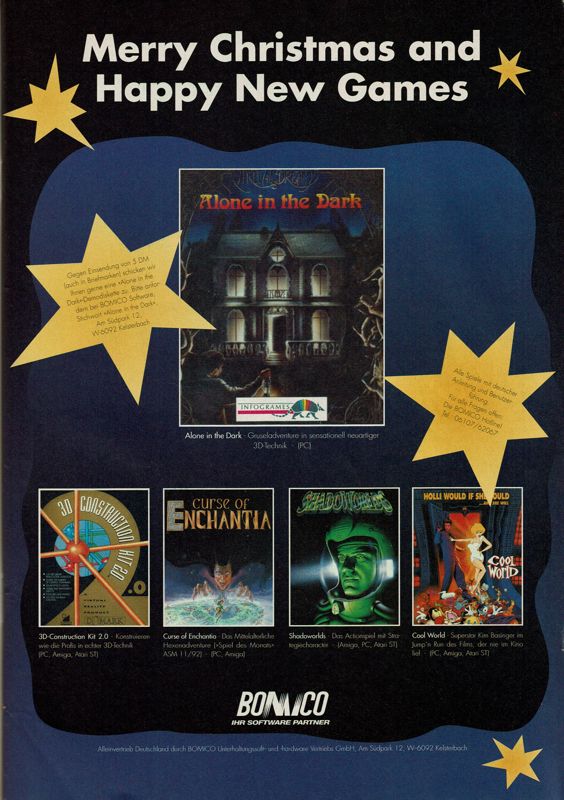 Alone in the Dark Magazine Advertisement (Magazine Advertisements): Power Play (Germany), Issue 01/1993
