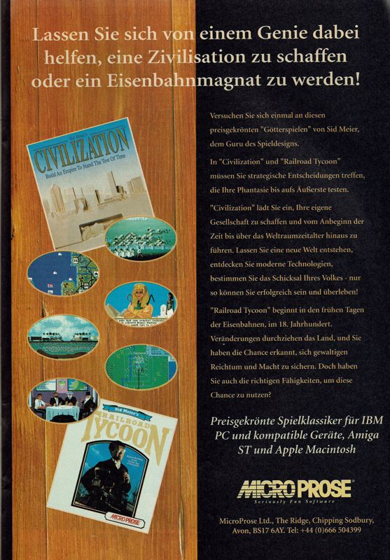 Sid Meier's Civilization Magazine Advertisement (Magazine Advertisements): Power Play (Germany), Issue 07/1993
