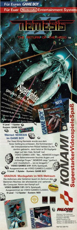 Nemesis Magazine Advertisement (Magazine Advertisements): Power Play (Germany), Issue 02/1993