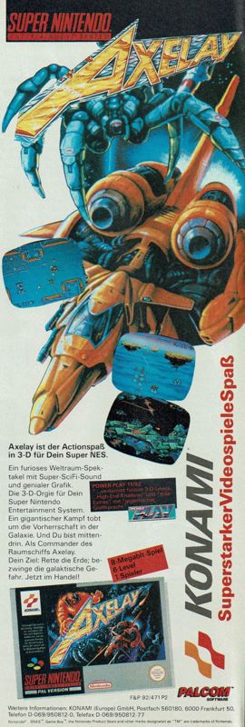 Axelay Magazine Advertisement (Magazine Advertisements): Power Play (Germany), Issue 03/1993