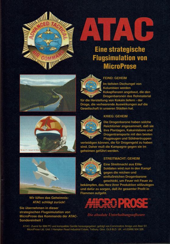 ATAC: The Secret War Against Drugs Magazine Advertisement (Magazine Advertisements): Power Play (Germany), Issue 09/1992
