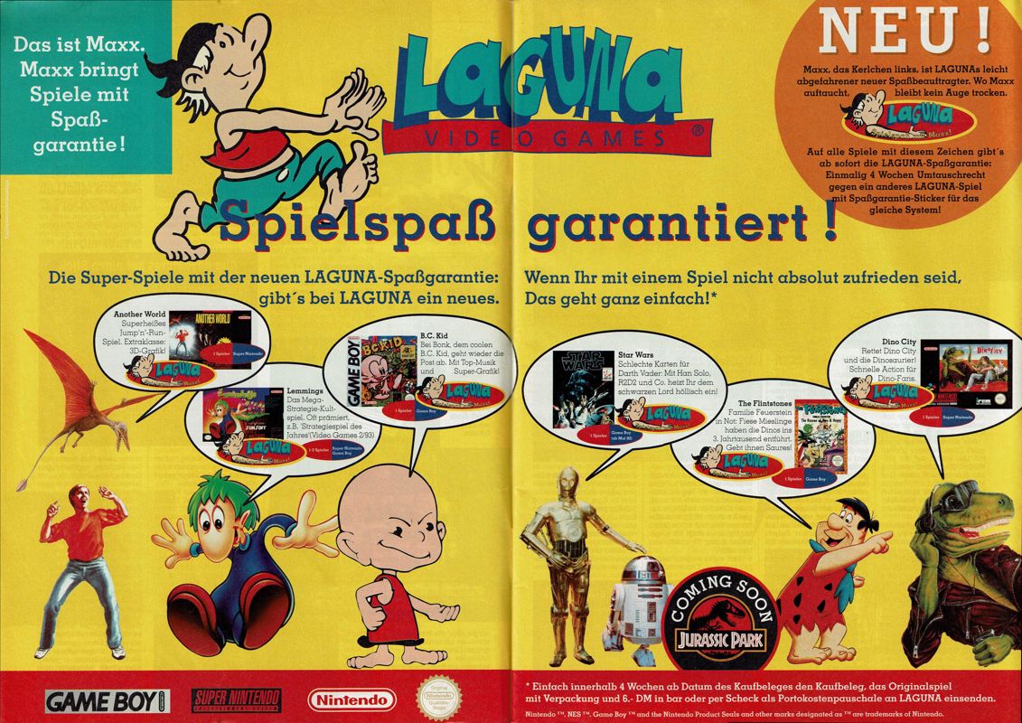 The Flintstones: The Rescue of Dino & Hoppy Magazine Advertisement (Magazine Advertisements): Power Play (Germany), Issue 04/1993