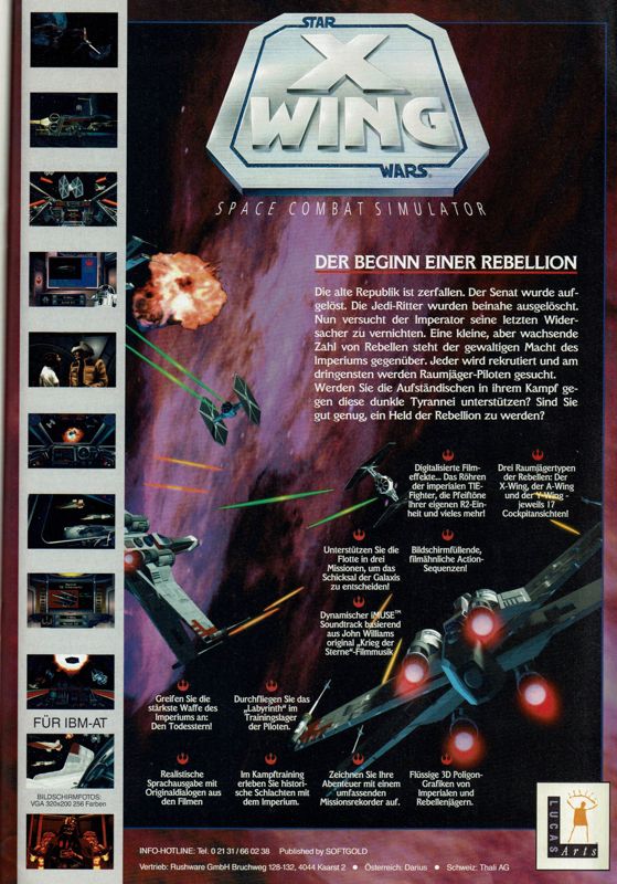 Star Wars: X-Wing Magazine Advertisement (Magazine Advertisements): PC Player (Germany), Issue 02/1993