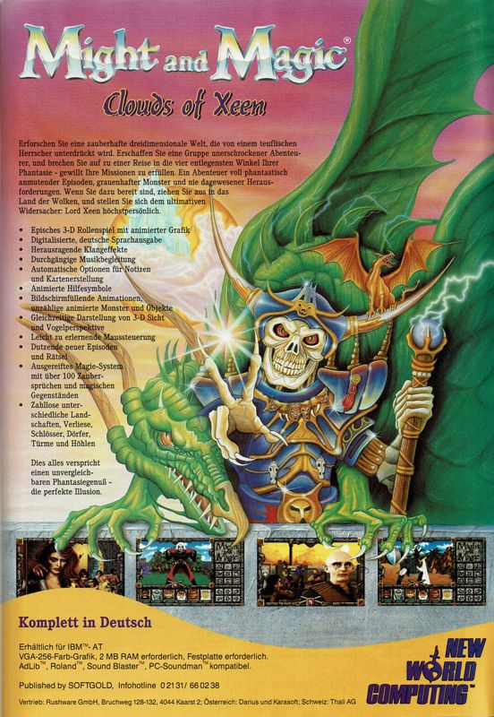 Might and Magic: Clouds of Xeen Magazine Advertisement (Magazine Advertisements): PC Player (Germany), Issue 01/1993