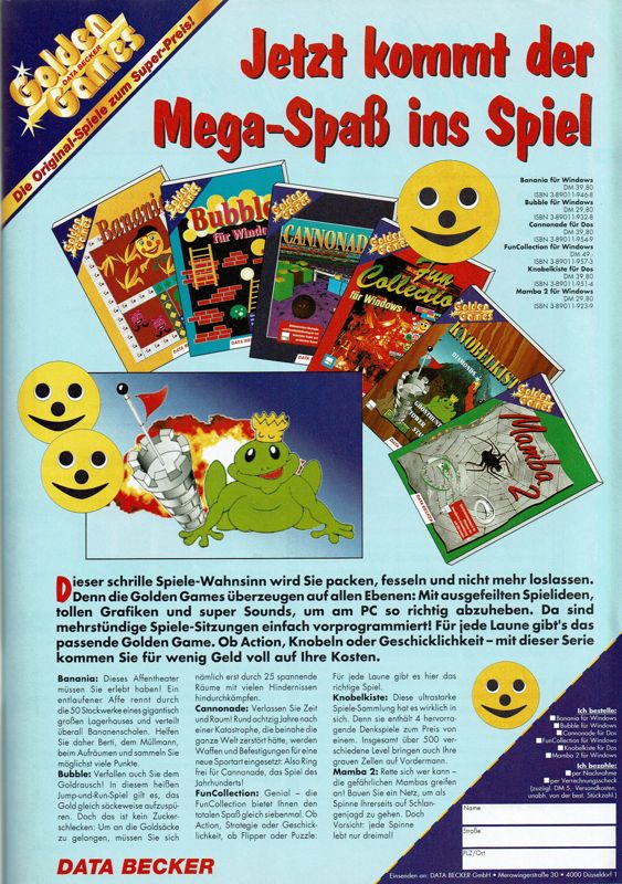 Banania Magazine Advertisement (Magazine Advertisements): PC Player (Germany), Issue 01/1993