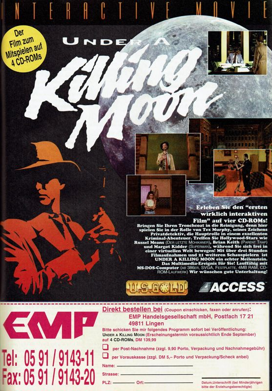 Under a Killing Moon Magazine Advertisement (Magazine Advertisements): PC Player (Germany), Issue 11/1994