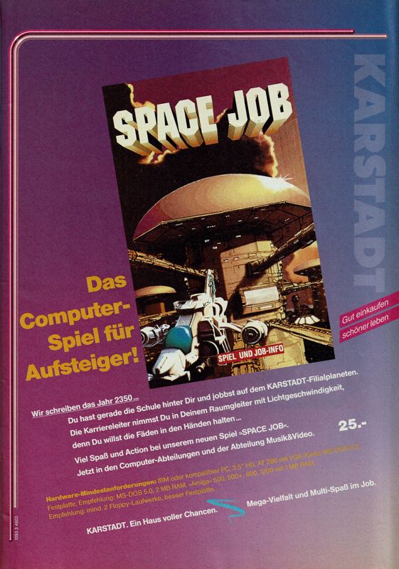 Space Job Magazine Advertisement (Magazine Advertisements): Power Play (Germany), Issue 11/1993
