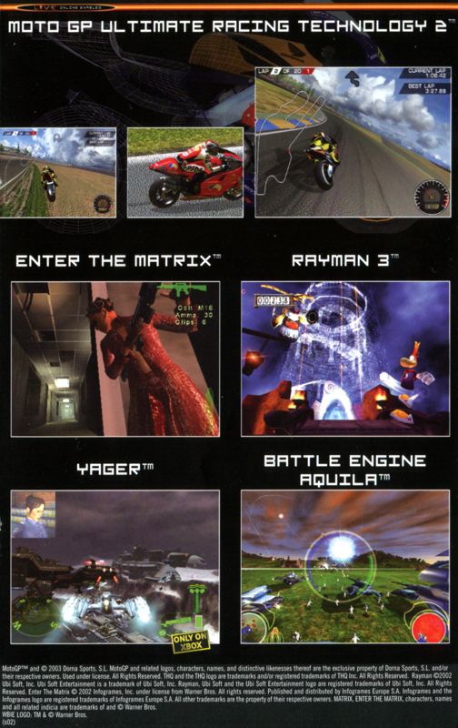 MotoGP 2 Catalogue (Catalogue Advertisements): Xbox Catalogue (X08-69441-03) Product Page