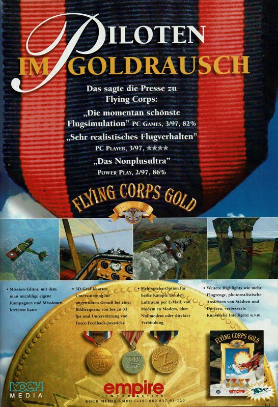 Flying Corps: Gold Magazine Advertisement (Magazine Advertisements): PC Player (Germany), Issue 12/1997