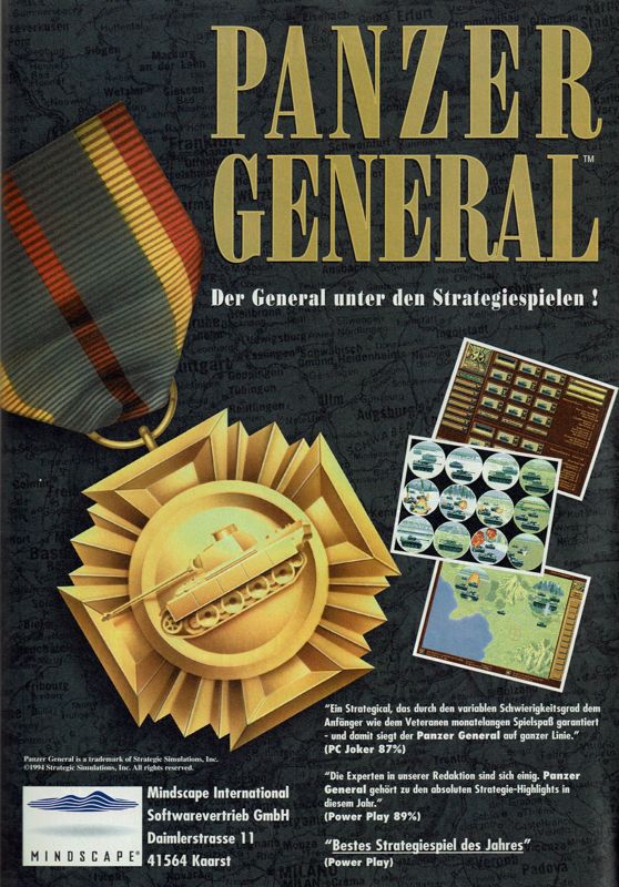 Panzer General Magazine Advertisement (Magazine Advertisements): PC Player (Germany), Issue 04/1995