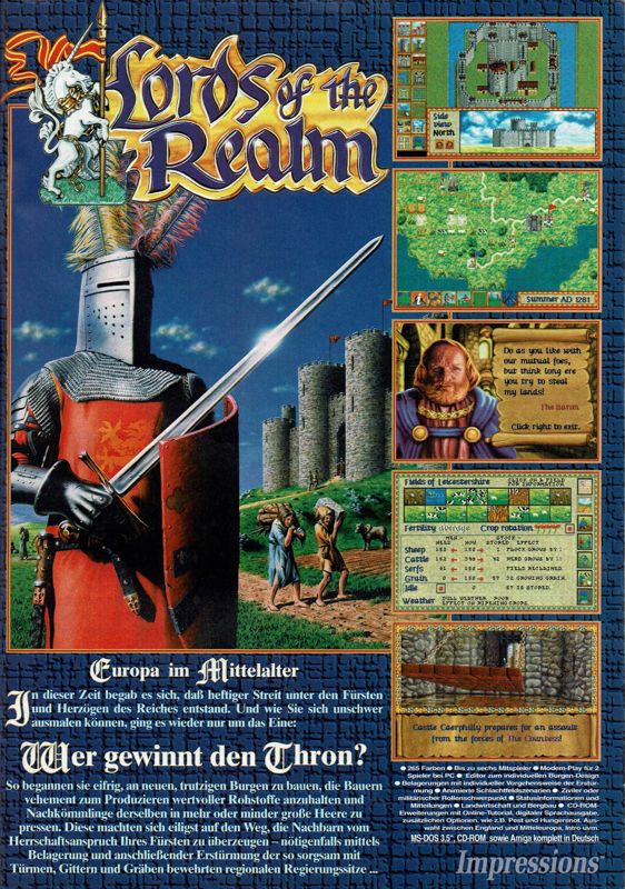 Lords of the Realm Magazine Advertisement (Magazine Advertisements): PC Player (Germany), Issue 12/1994