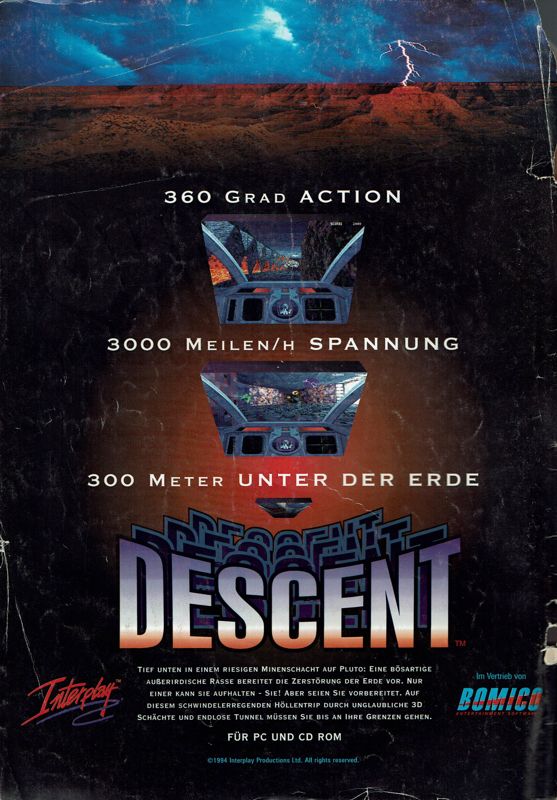Descent Magazine Advertisement (Magazine Advertisements): PC Player (Germany), Issue 12/1994