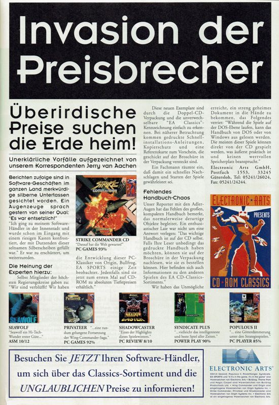 Strike Commander: CD-ROM Edition Magazine Advertisement (Magazine Advertisements): PC Player (Germany), Issue 05/1995 Part 2