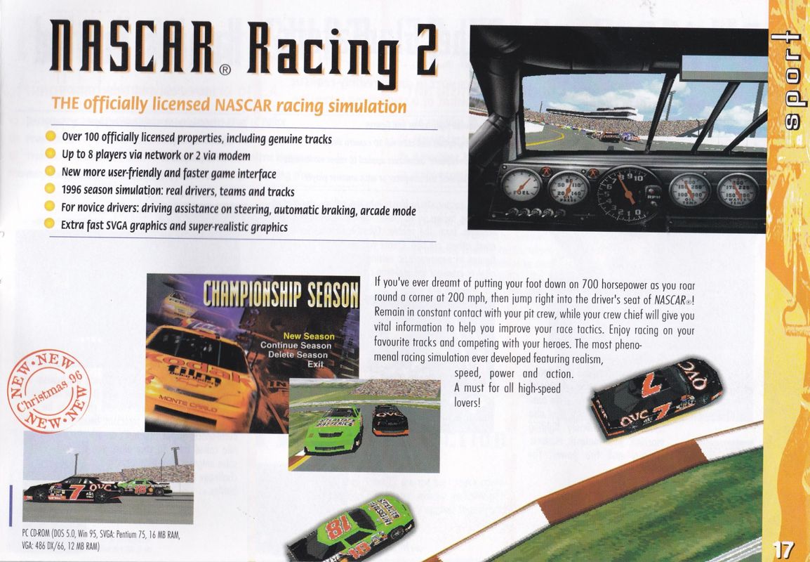 NASCAR Racing 2 Catalogue (Catalogue Advertisements): Sierra games catalogue 1996/7