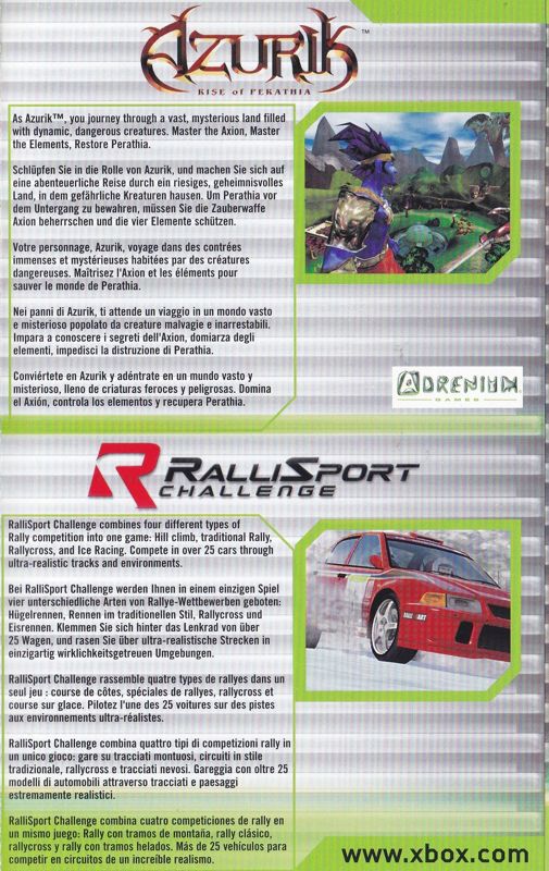 RalliSport Challenge Catalogue (Catalogue Advertisements): Foldout catalogue found in the keep case of the UK release of Fusion Frenzy for Xbox