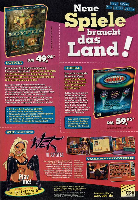 Egyptia Magazine Advertisement (Magazine Advertisements): PC Player (Germany), Issue 03/1997