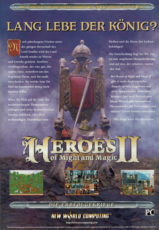 Heroes of Might and Magic II: The Succession Wars Magazine Advertisement (Magazine Advertisements): PC Player (Germany), Issue 03/1997