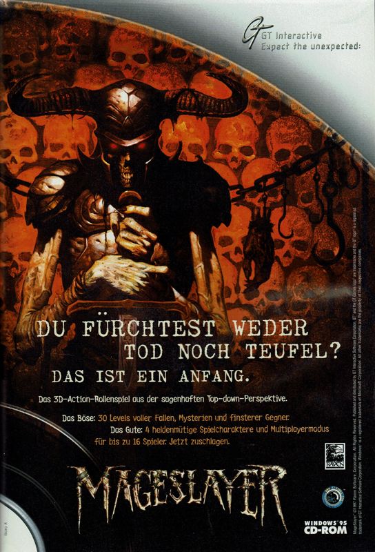 Mageslayer Magazine Advertisement (Magazine Advertisements): PC Player (Germany), Issue 12/1997