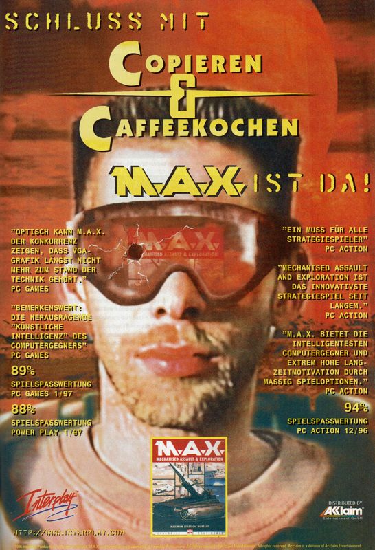 M.A.X.: Mechanized Assault & Exploration Magazine Advertisement (Magazine Advertisements): PC Player (Germany), Issue 03/1997