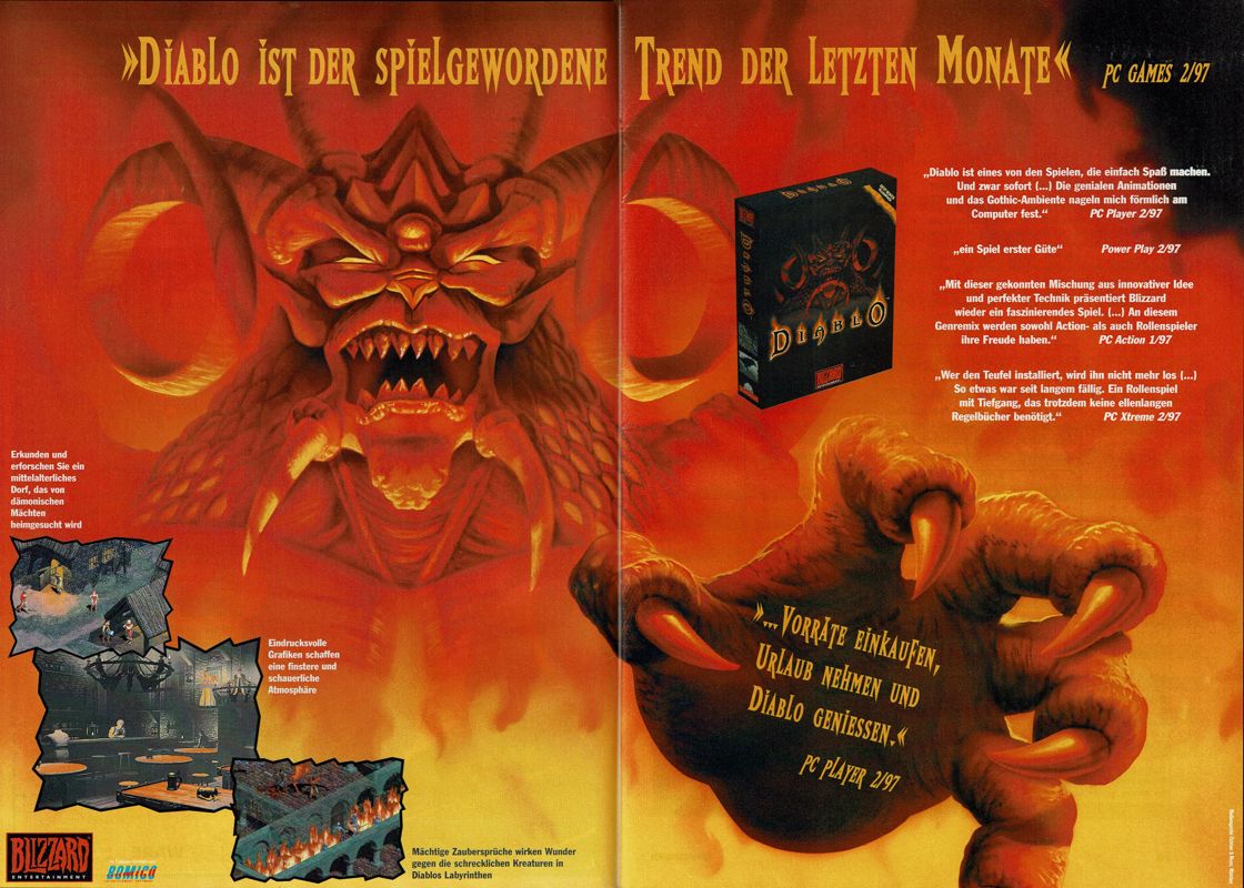 Diablo Magazine Advertisement (Magazine Advertisements):<br> PC Player (Germany), Issue 03/1997