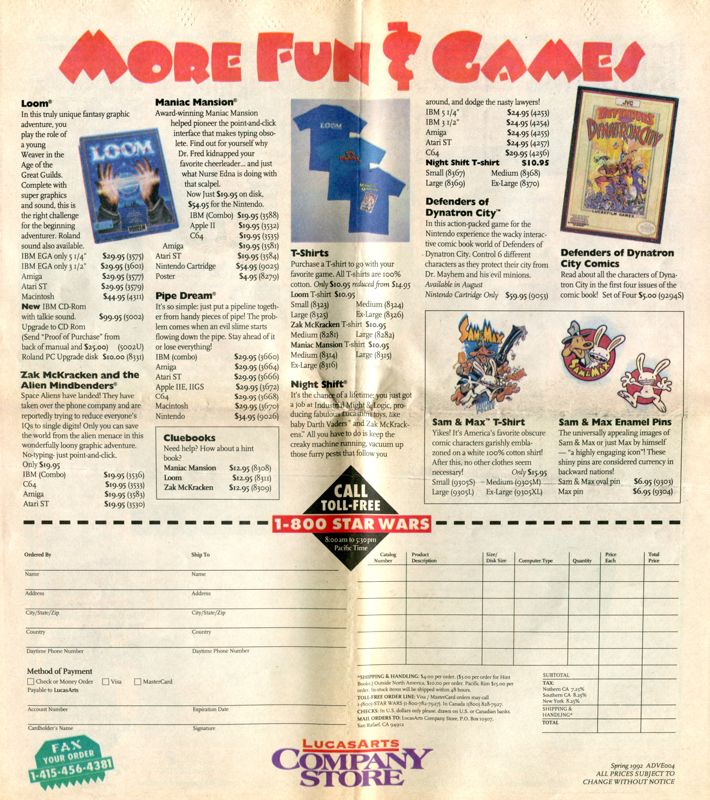 Loom Catalogue (Catalogue Advertisements): LucasArts Company Store (1992, pg.4)